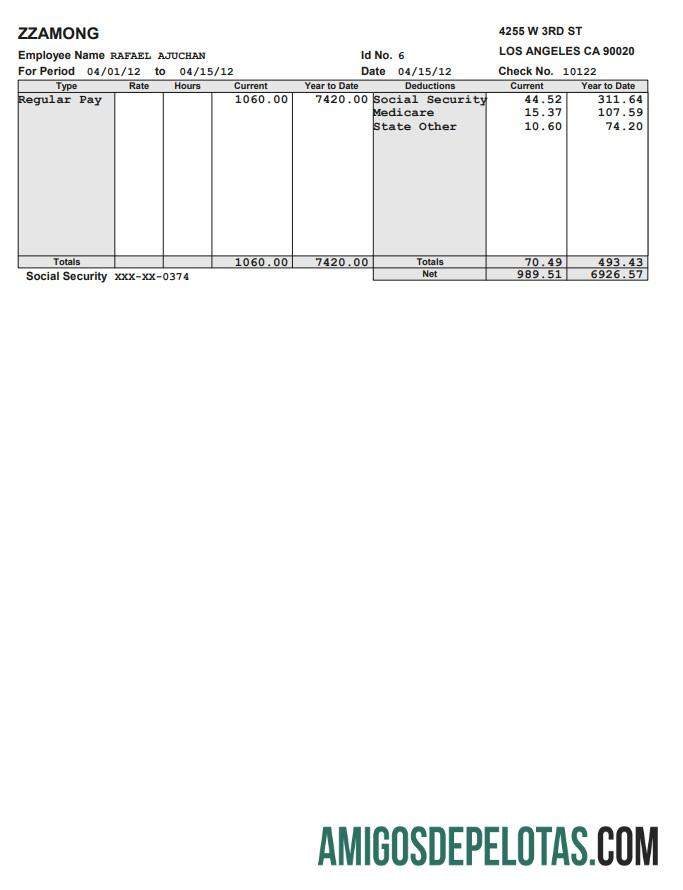 Recibo de pagamento da empresa Zzamong em formato PDF e Word exemplo real